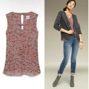 CAbi Peplum Novelty Good Luck Crane Print Sleeveless Top